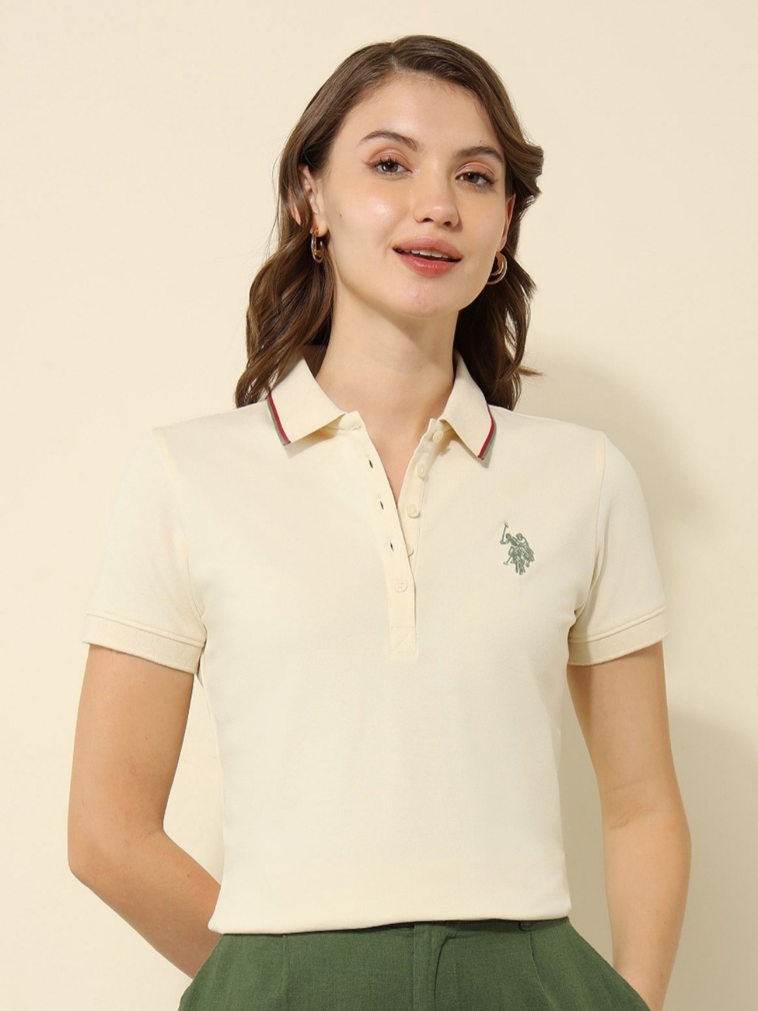 

U.S. Polo Assn. Women Solid Polo Collar Cotton T-shirt, White