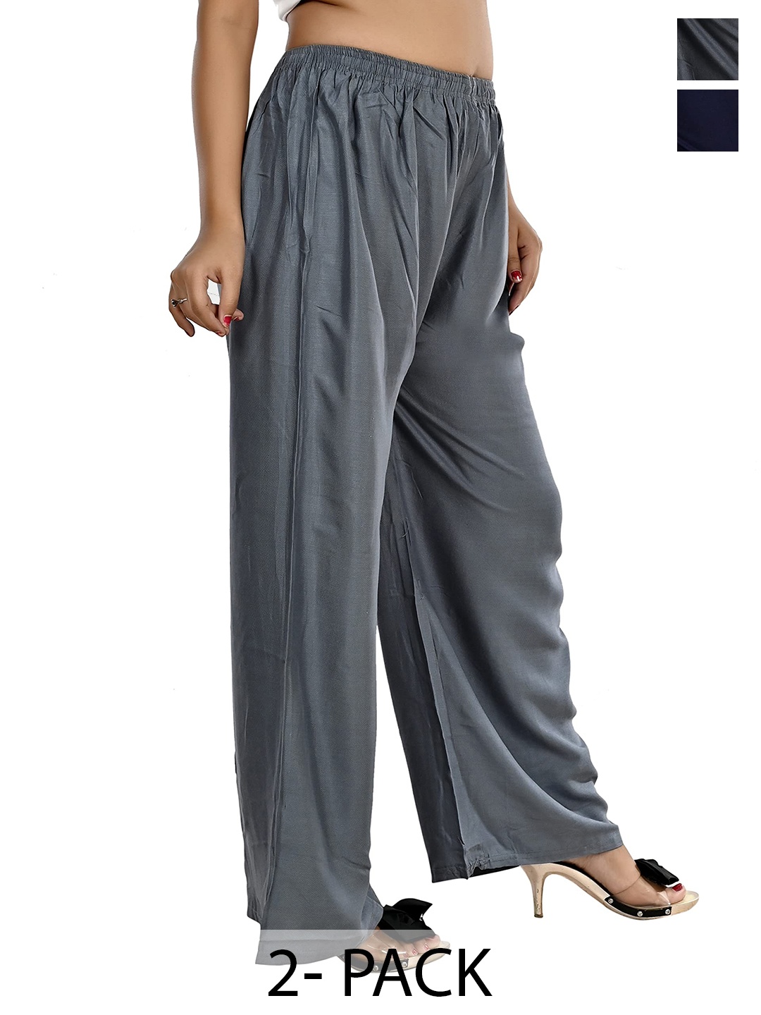 

NarNari Women Pack of 2 Straight Fit Palazzos, Grey