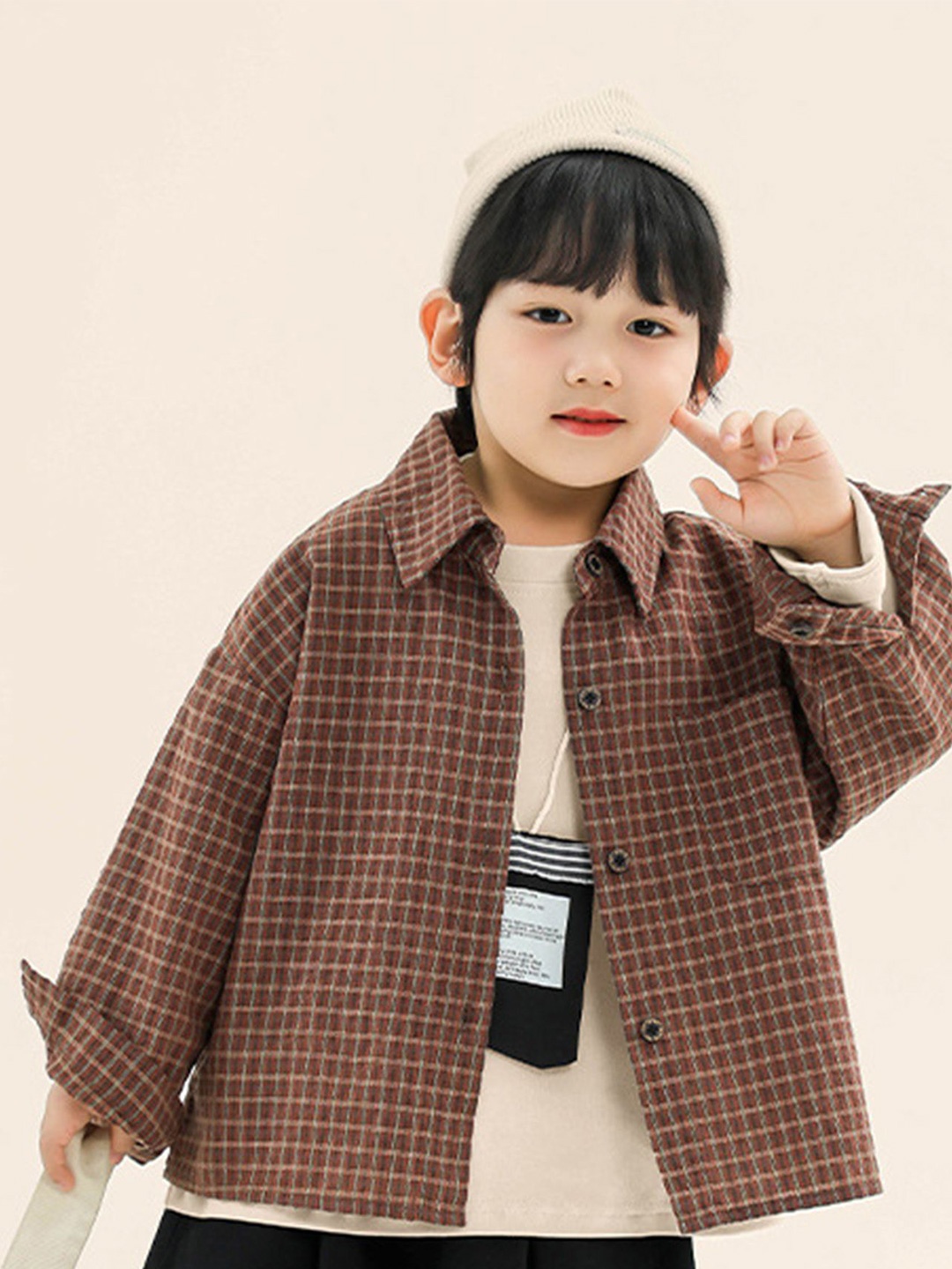

LULU & SKY Checked Cotton Shirt Style Top, Brown