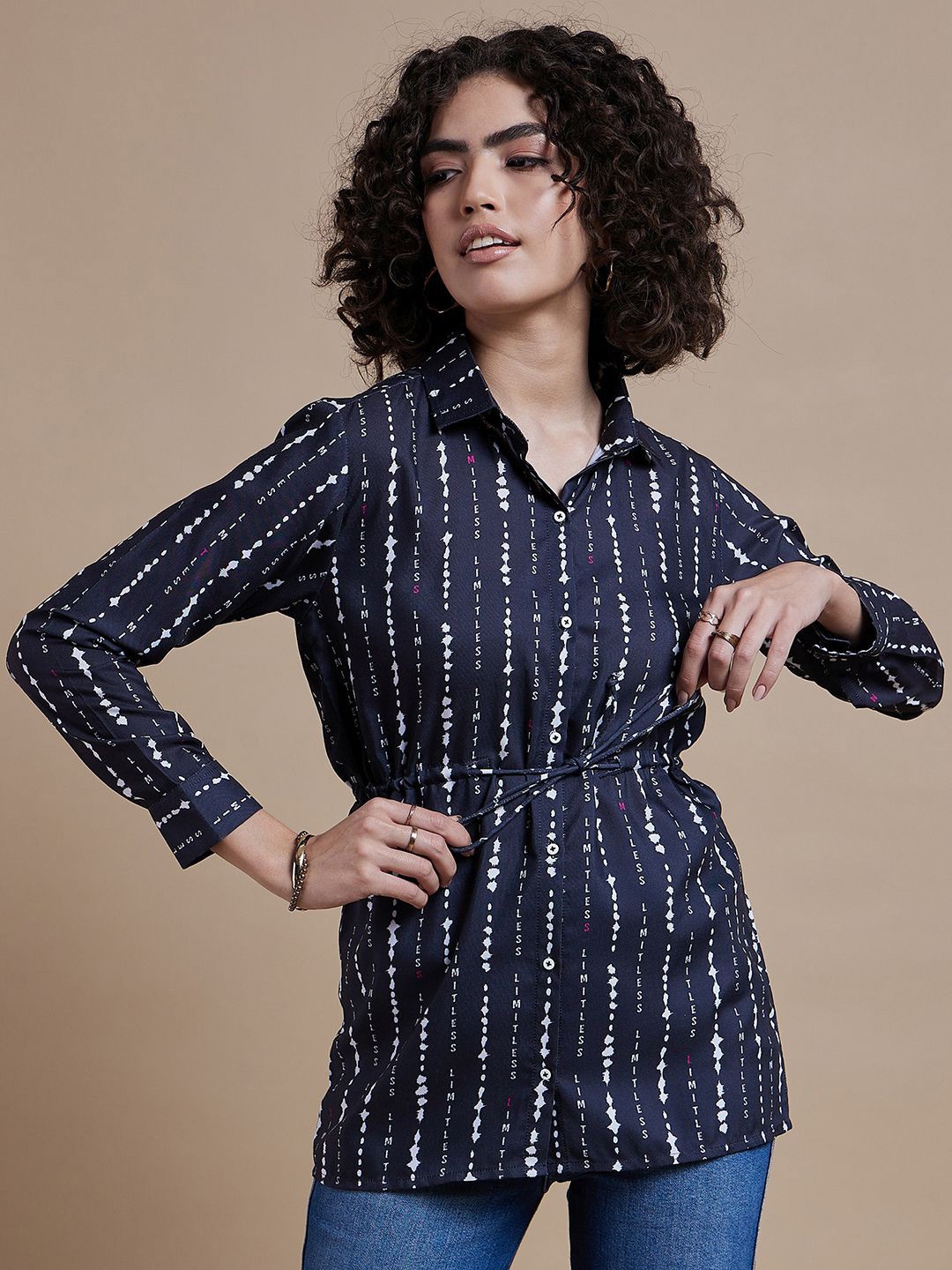 

CORSICA Print Shirt Style Top, Black