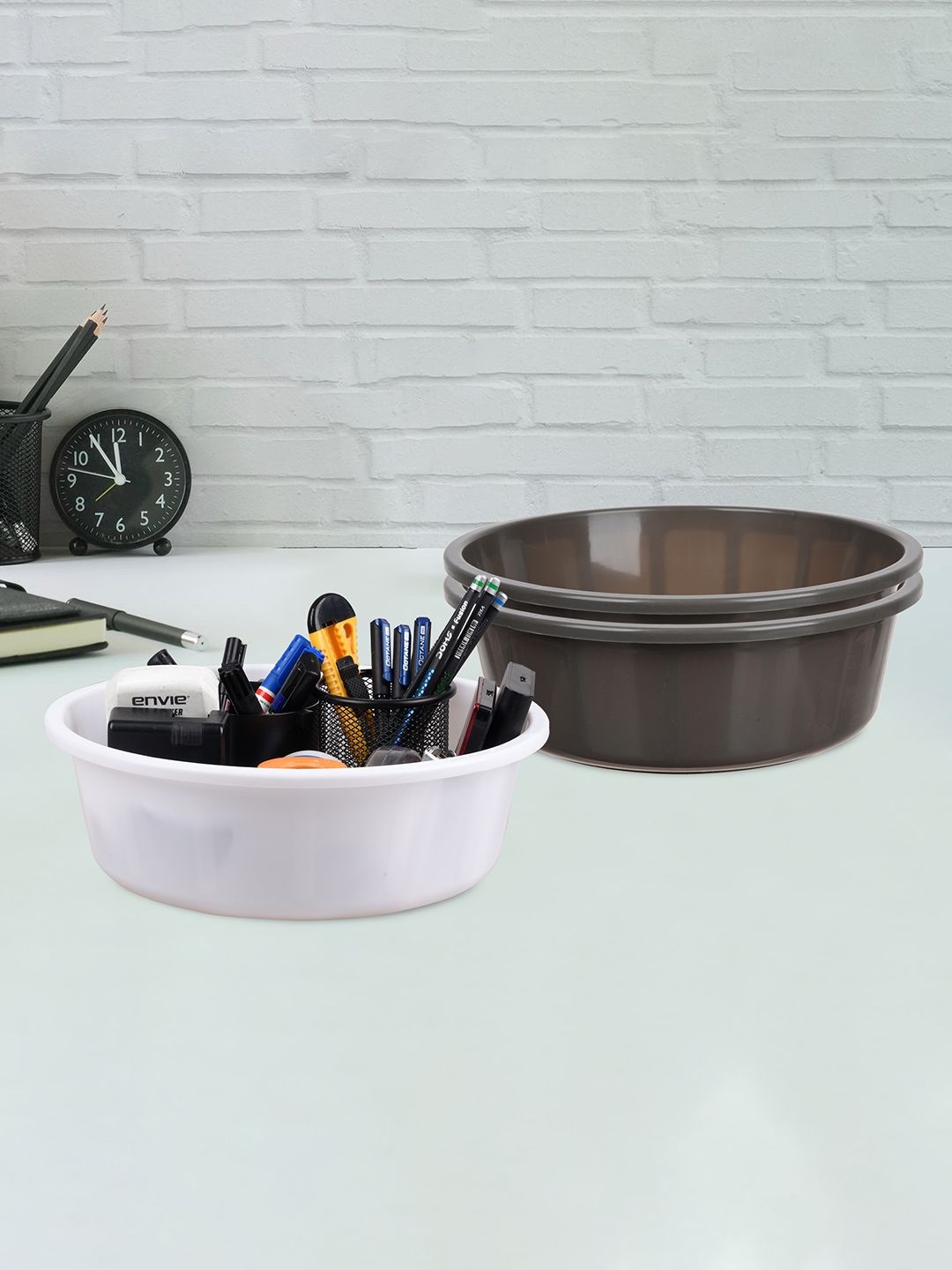 

Kuber Industries Grey and White 3 Pieces Desk Organisers