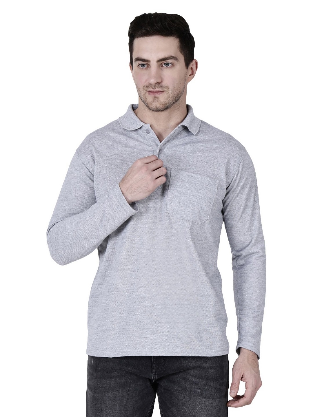 

SAIKSA FASHION Men Regular Fit Solid Polo Collar Cotton T-shirt, Grey