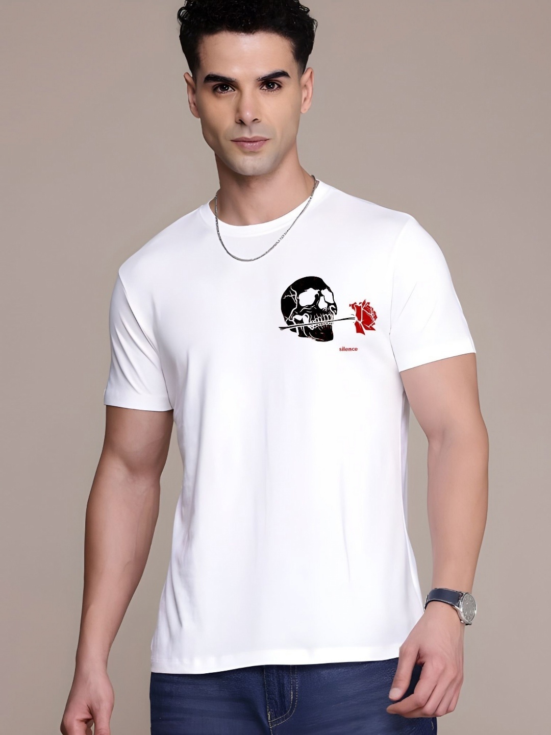 

Moda Rapido Men Graphic Printed Round Neck Cotton T-shirt, White