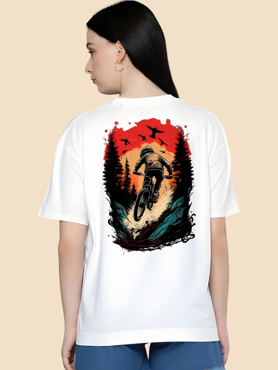 

SZN Women Graphic Printed Round Neck Cotton Oversized T-shirt, White