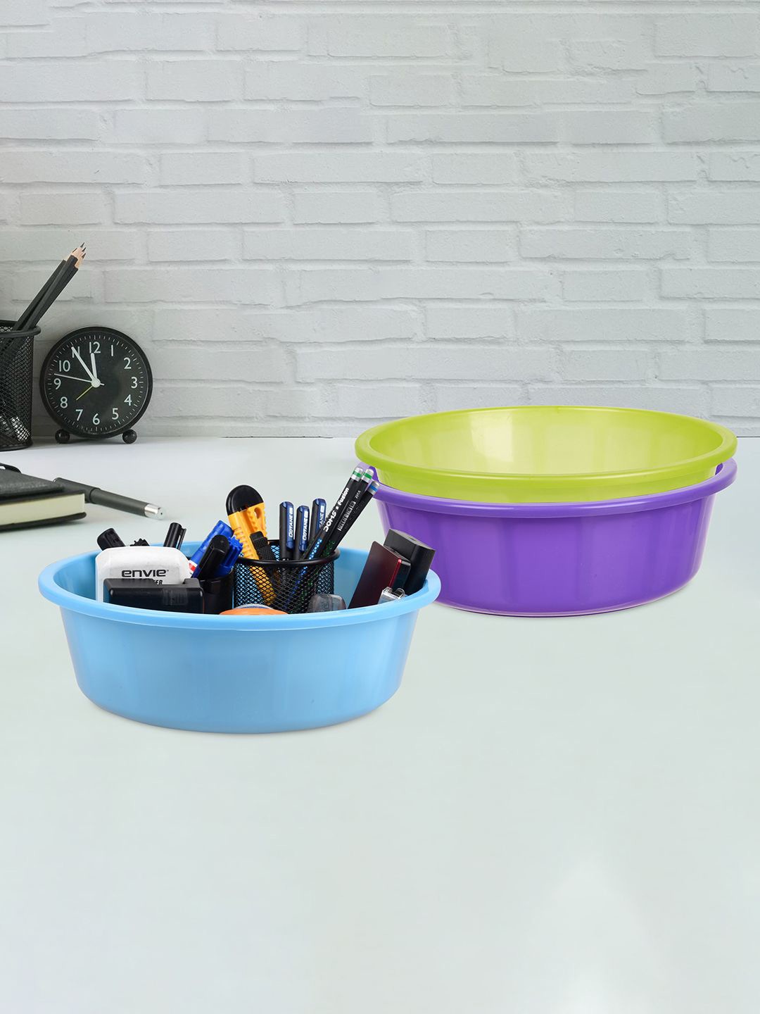 

Kuber Industries Purple and Green 3 Pieces Multipurpose Storage Desk Organisers