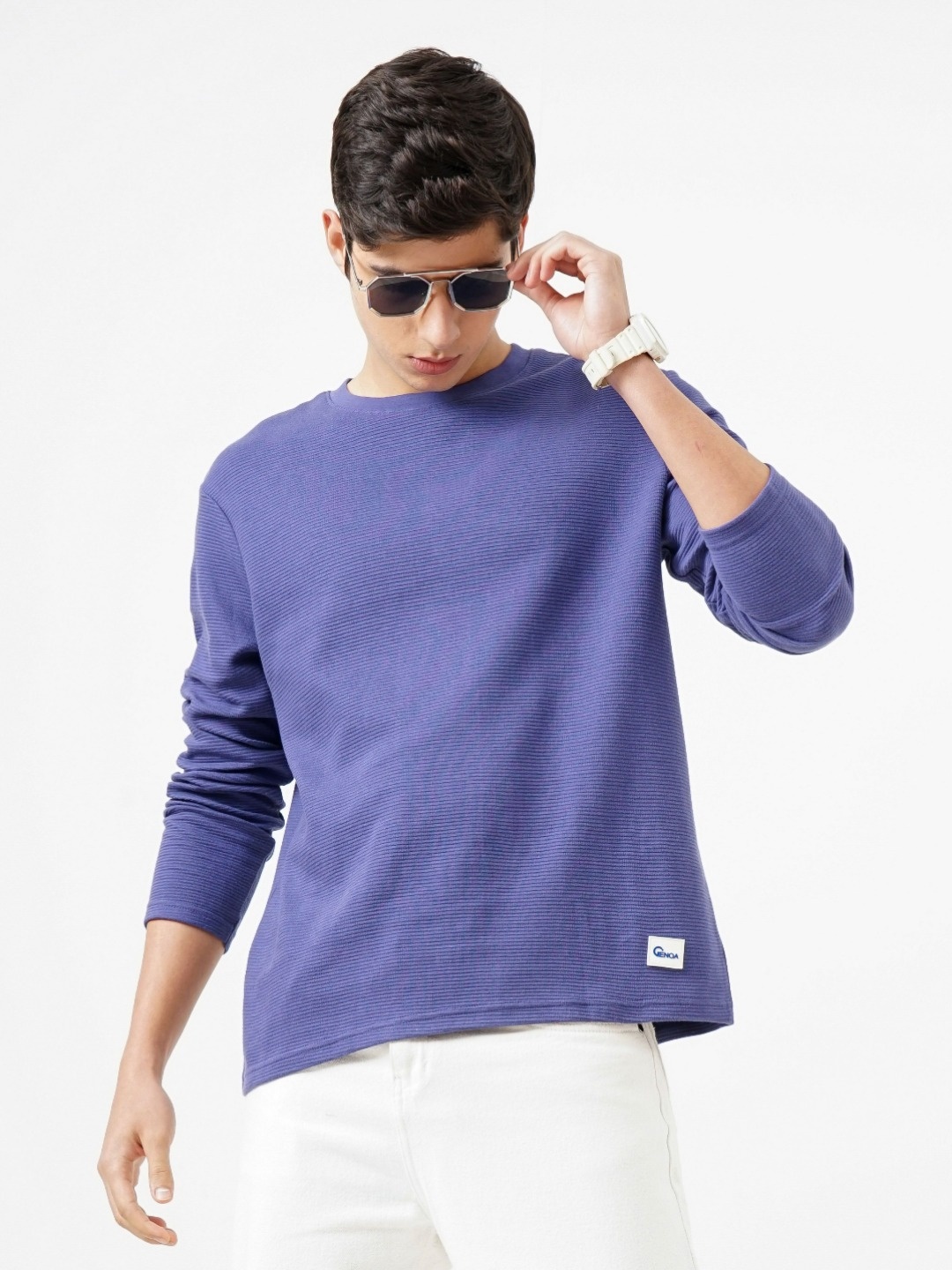 

Genoa Men Solid Round Neck Cotton T-shirt, Violet