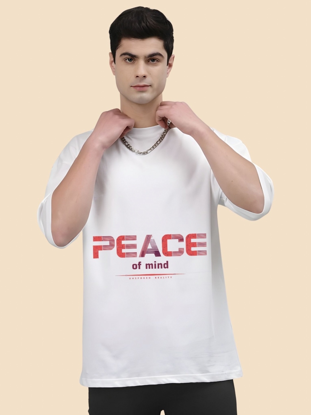 

SZN Men Graphic Printed Round Neck Cotton Oversized T-shirt, White