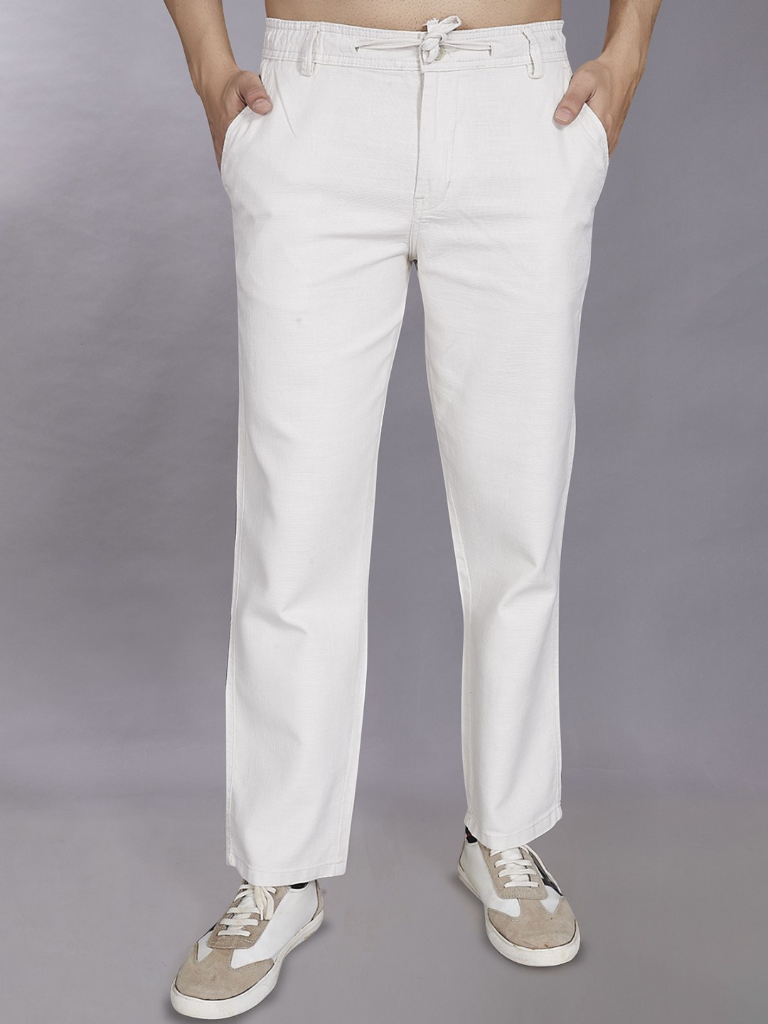 

DIVISIVE Men Relaxed Straight Fit Easy Wash Trousers, White