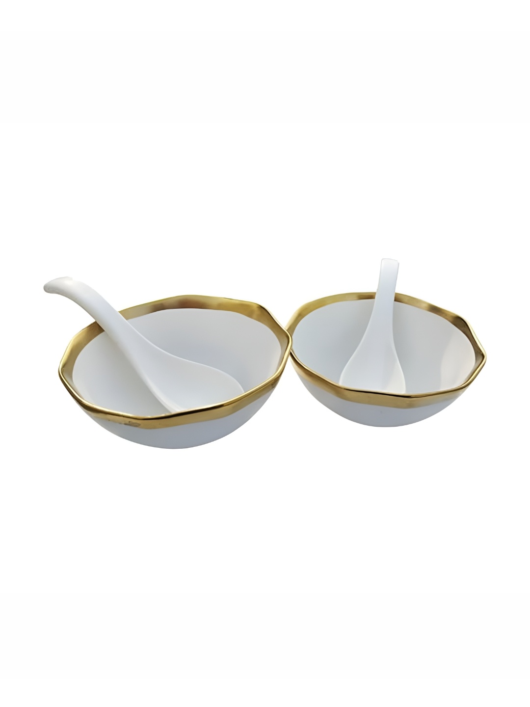 

Shreedah White And Gold-Toned 4 Pieces Soup Bowl With Spoons