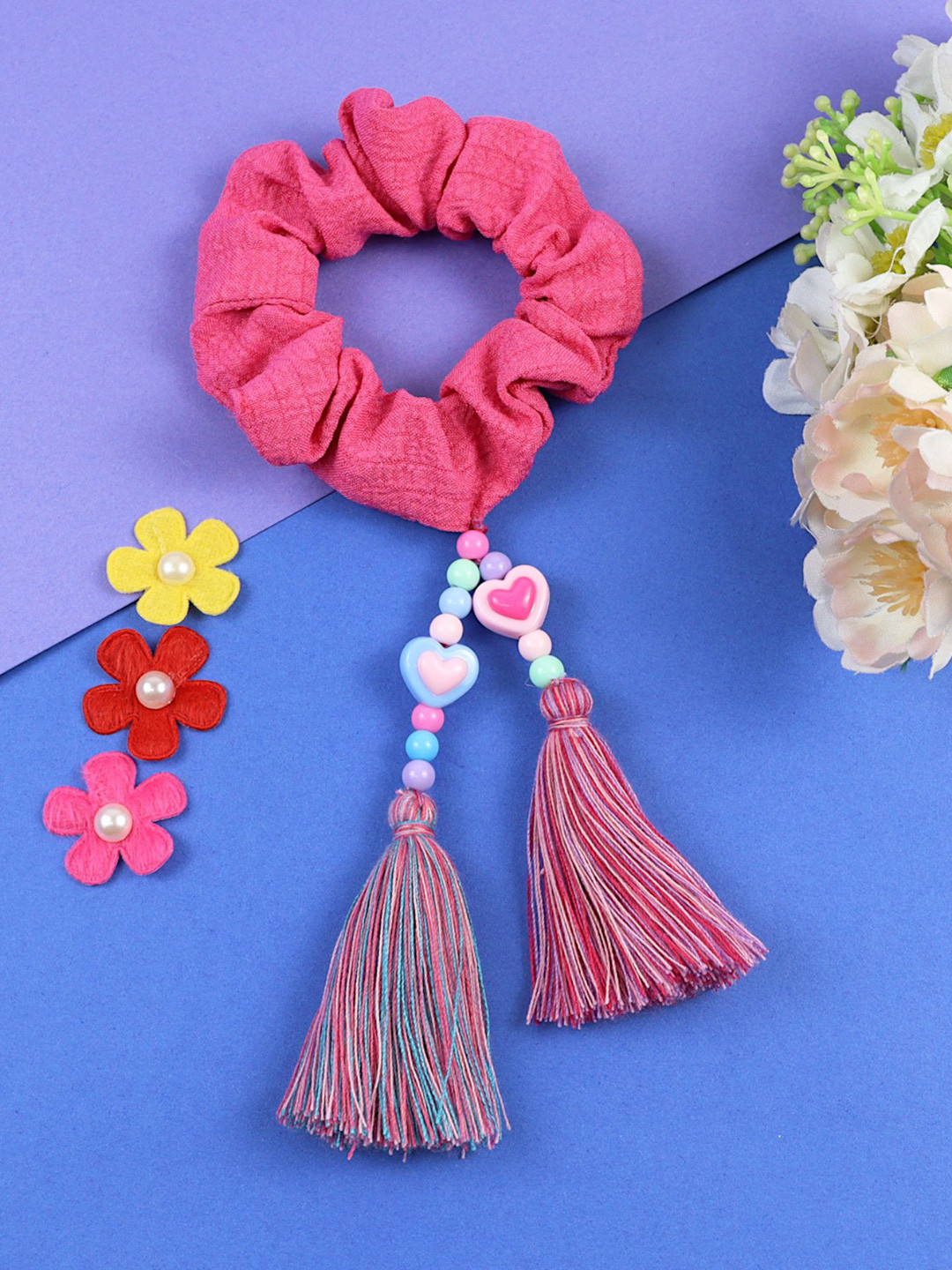 

Asthetika Kids Girls Ponytail Holders with Heart Charm Tassel, Pink