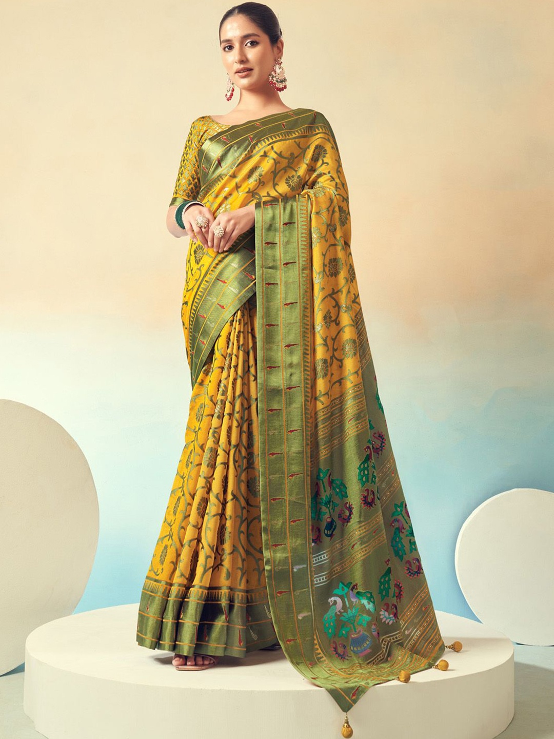 

Anouk Woven Design Zari Poly Georgette Saree, Yellow