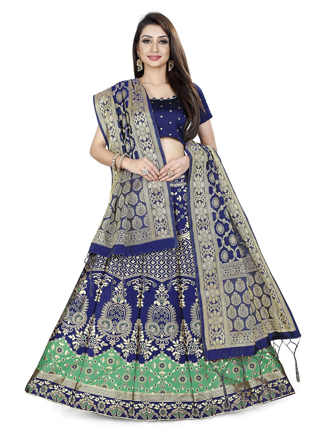 

DIVASTRI Jacquard Woven Design Semi-Stitched Lehenga & Unstitched Blouse With Dupatta, Green