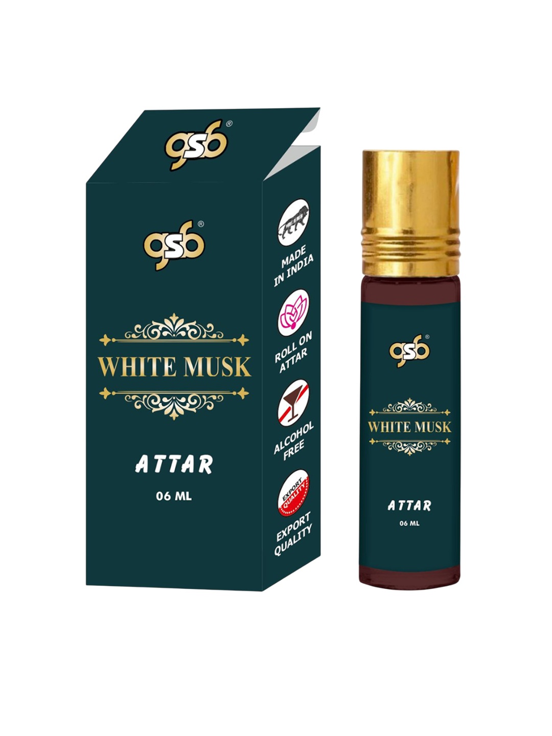 

GSB White Musk Pure Natural Long Lasting Alcohol Free Attar 6 ml, Transparent