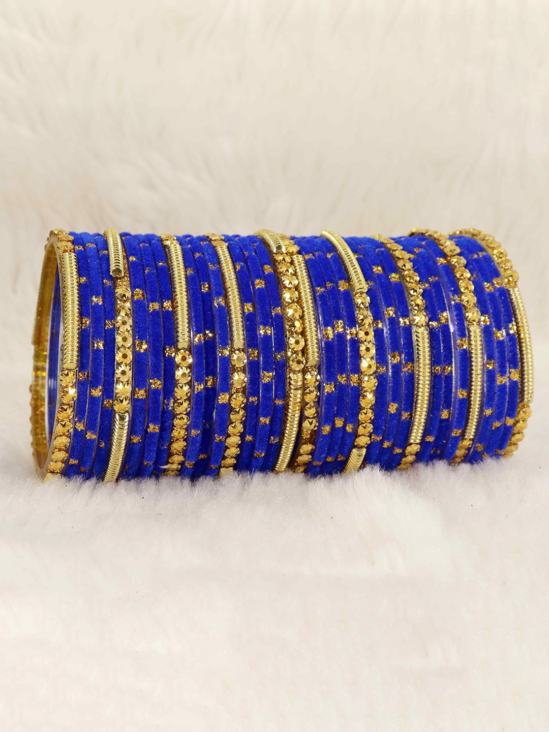 

ZULKA Set Of 34 Polka Dot Beaded Velvet Bangles, Gold