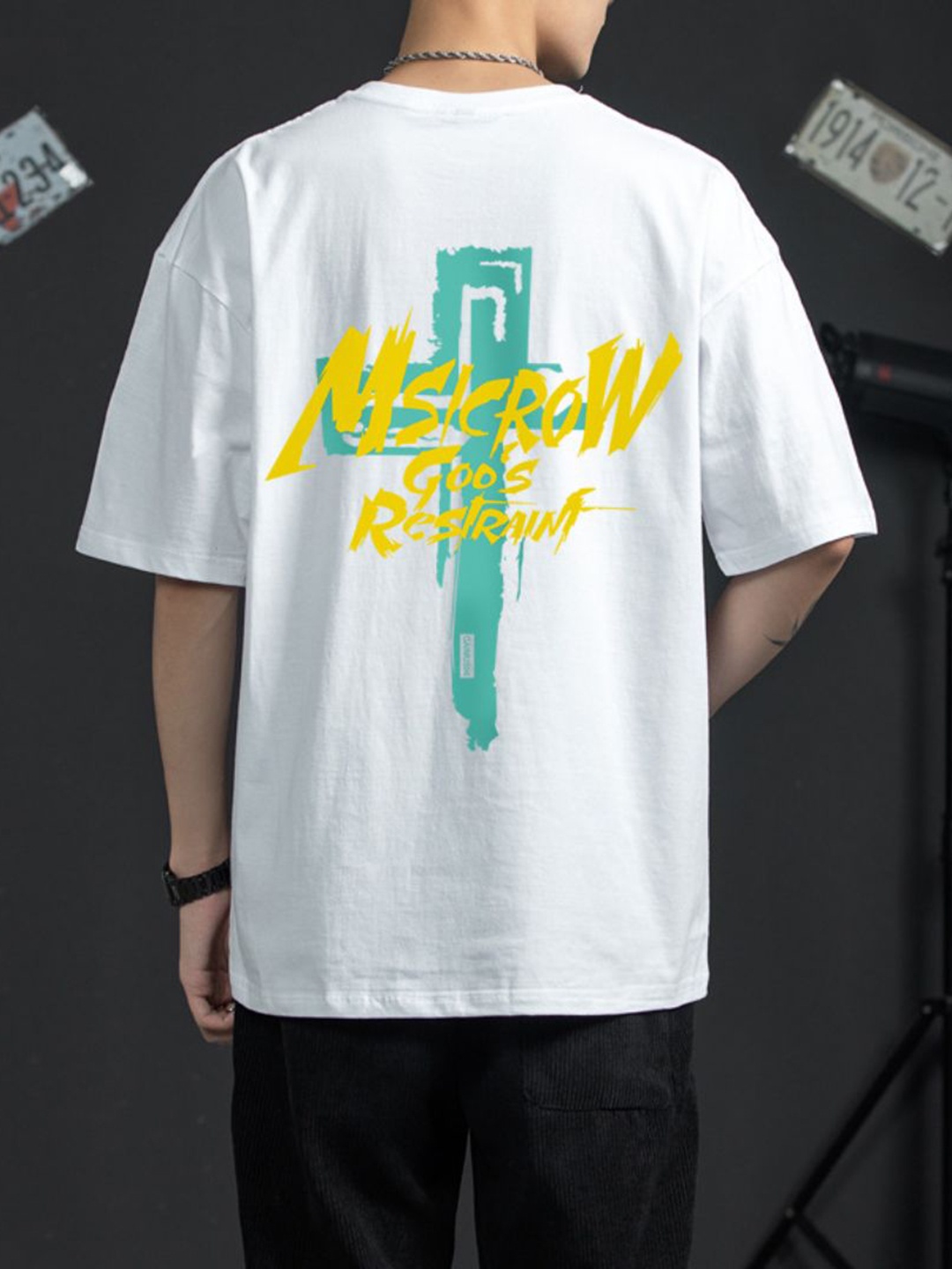 

StyleCast Men Typography Printed Round Neck Cotton Oversized T-shirt, White