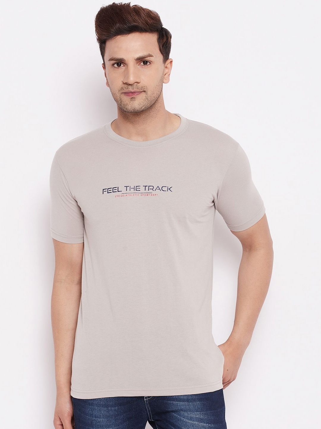 

LYCOS Men Typography Printed Round Neck Cotton T-shirt, Grey
