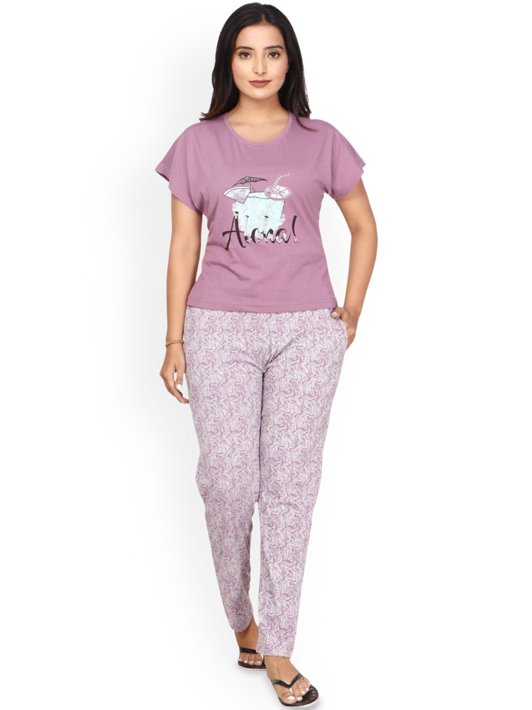 

CLINT Women Printed Night suit, Purple