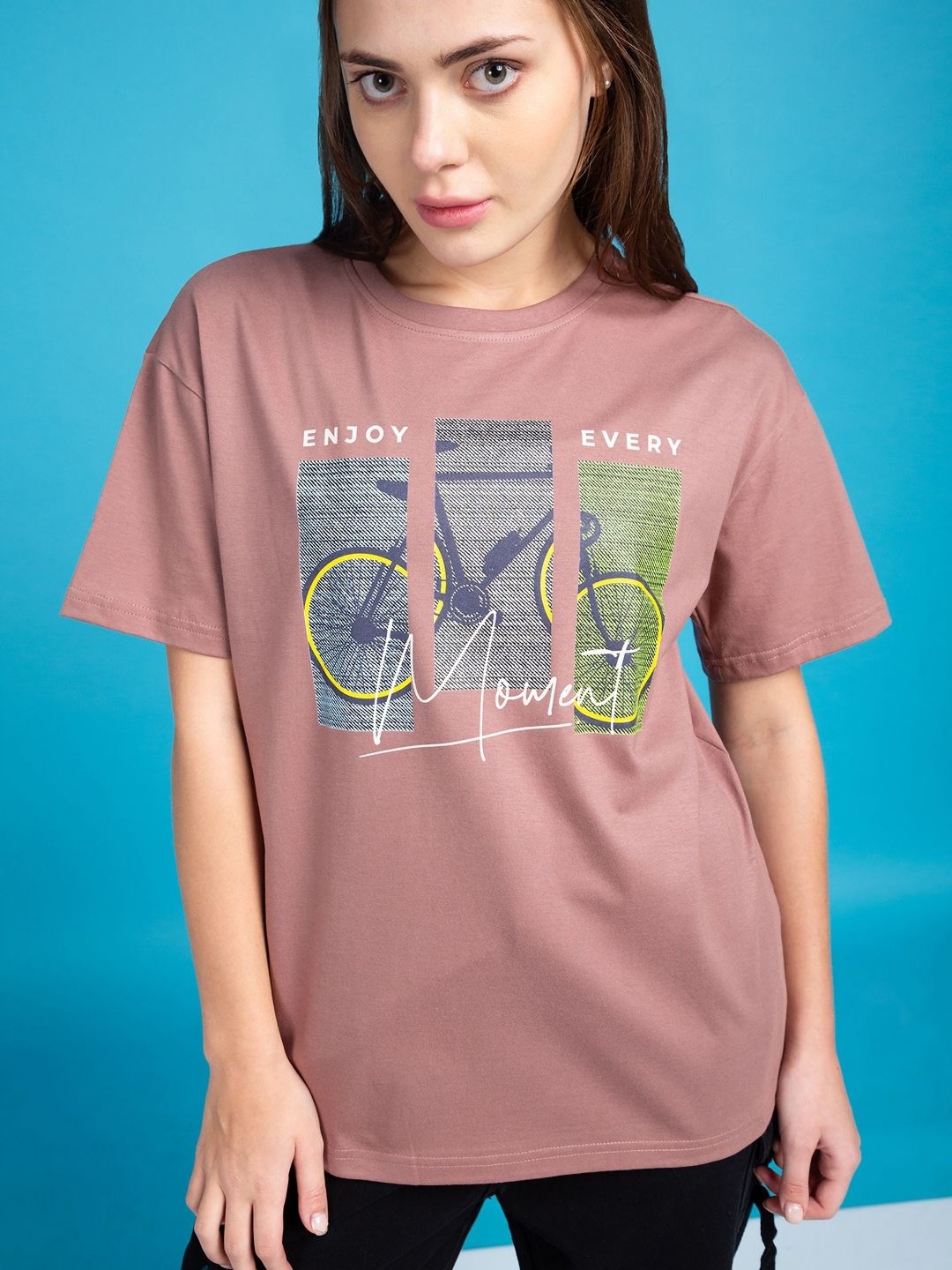 

Mast & Harbour Women Graphic Printed Round Neck Cotton T-shirt, Mauve