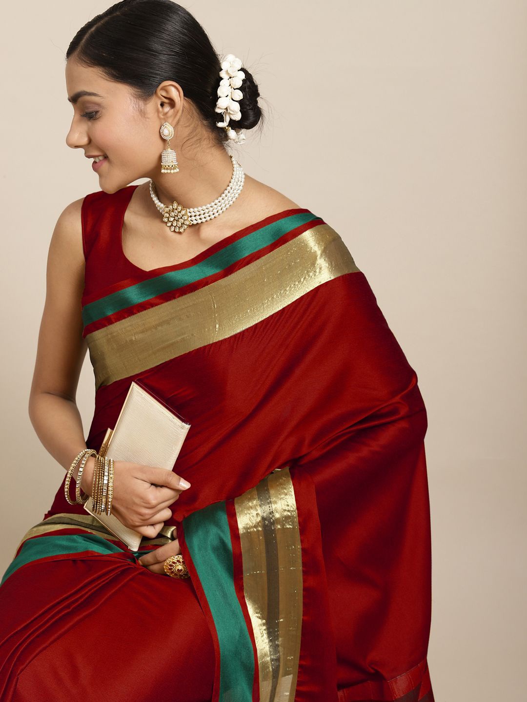 

Mitera Silk Cotton Designer Saree, Maroon