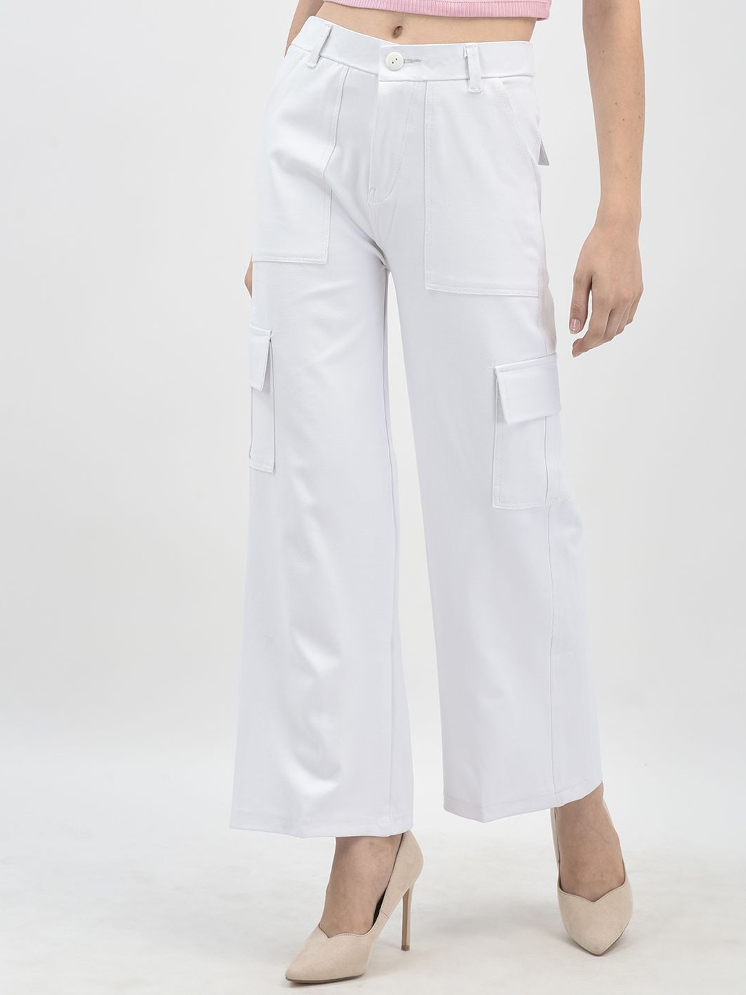 

FNOCKS Women Ultra Straight Fit High-Rise Trousers, White