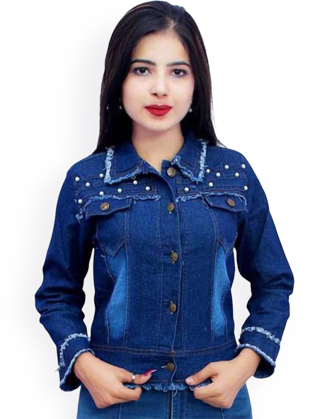 

KASHIAN Women Spread Collar Solid Casual Denim Jacket, Blue