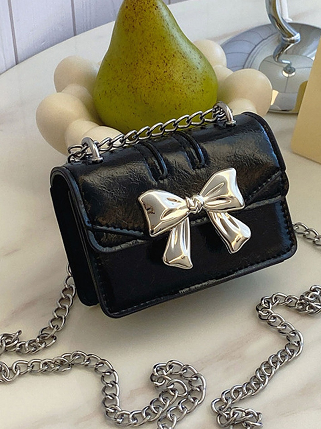 

LULU & SKY Embellished PU Bucket Handheld Bag with Bow Detail, Black