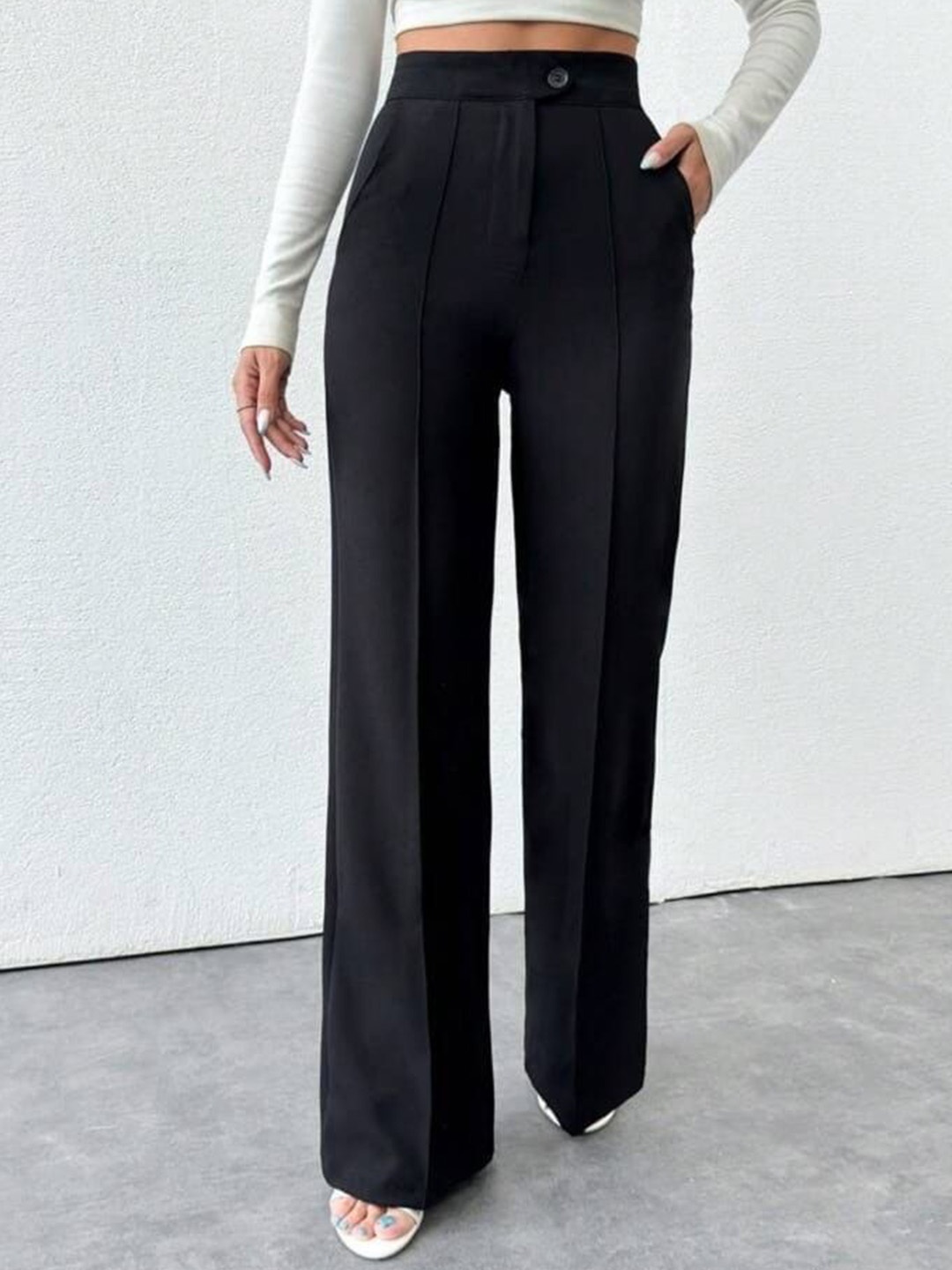 

BROADSTAR Women Smart Straight Fit High-Rise Easy Wash Pleated Trousers, Black