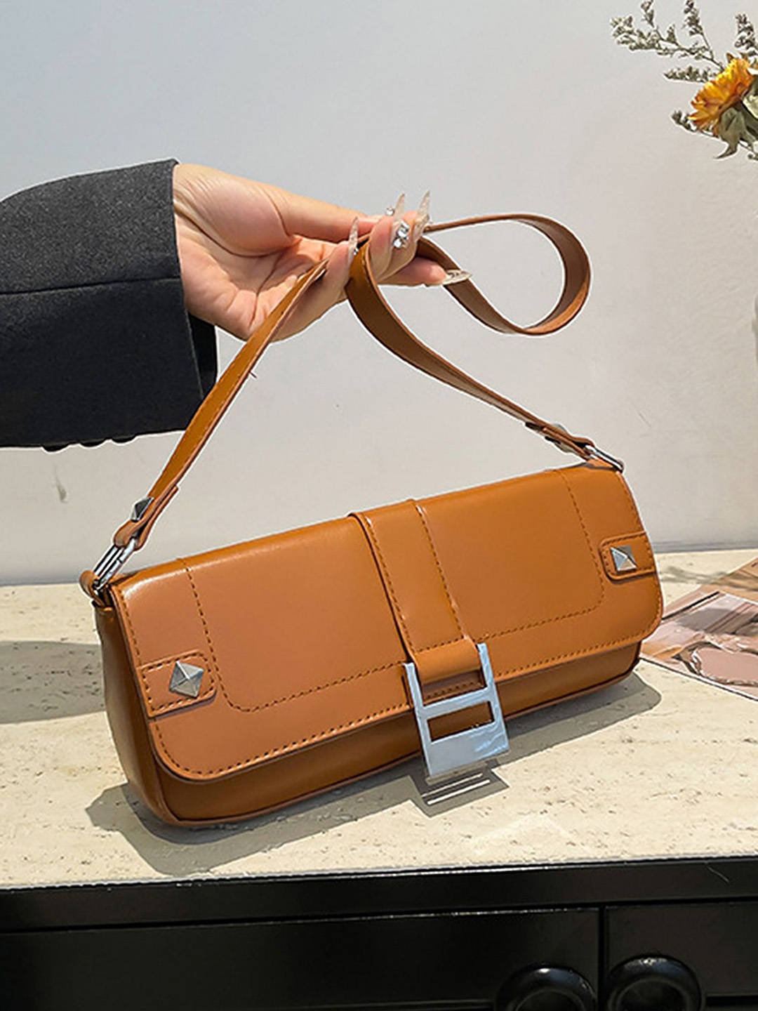 

LULU & SKY PU Structured Handheld Bag, Brown