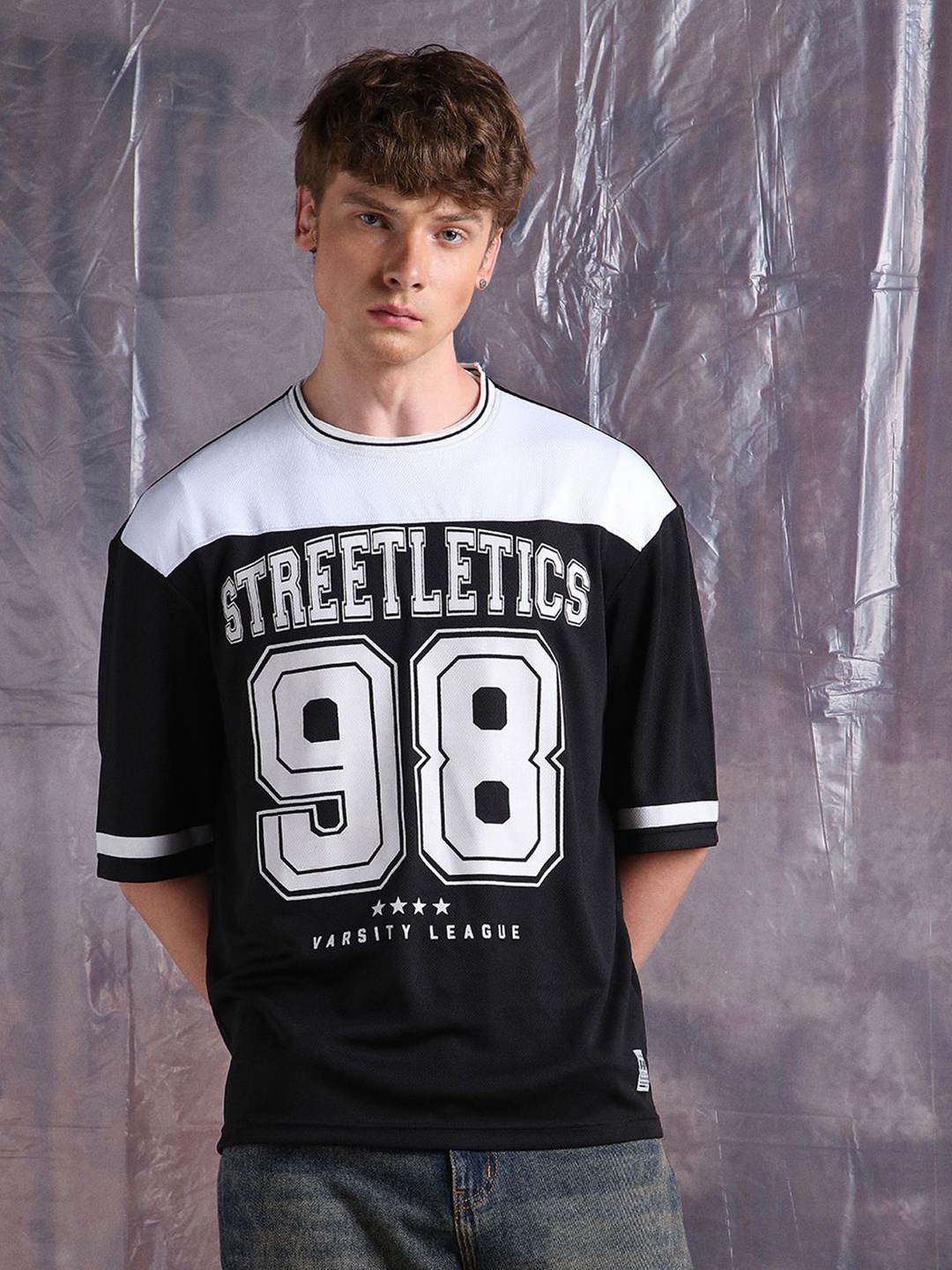 

Hubberholme Men Streetletics Typography Printed Round Neck Relaxed Fit Mesh T-shirt, Black