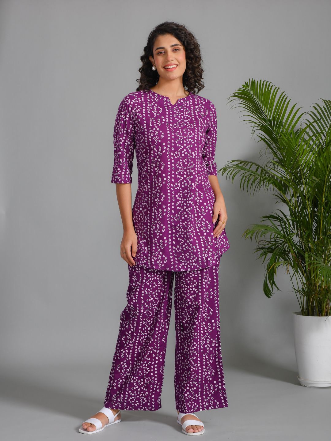 

SANSKRUTIHOMES Women Pure Cotton Printed Night suit, Purple