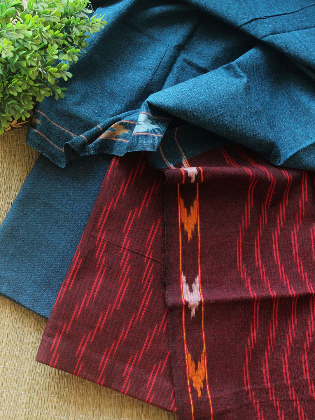 

Weaves of Tradition Ikat Printed Pure Cotton Unstitched Dress Material, Rust