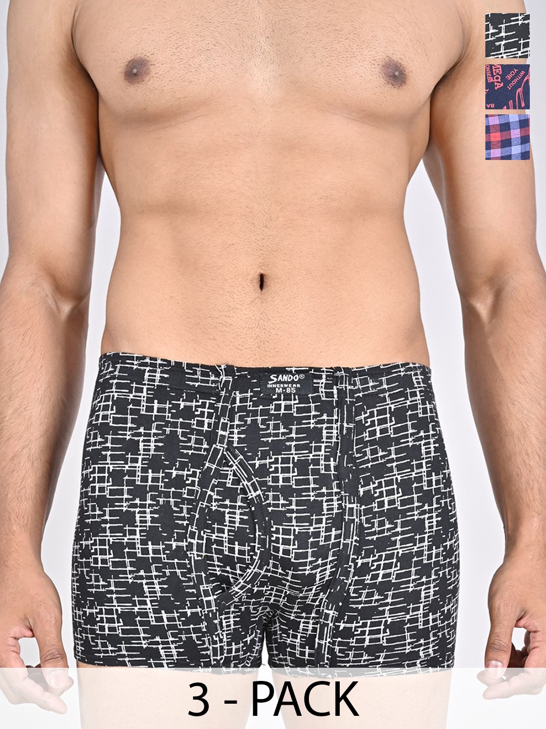 

SANDO Pack Of 3 Printed Cotton Trunks GENIUS-01-09-10, Blue