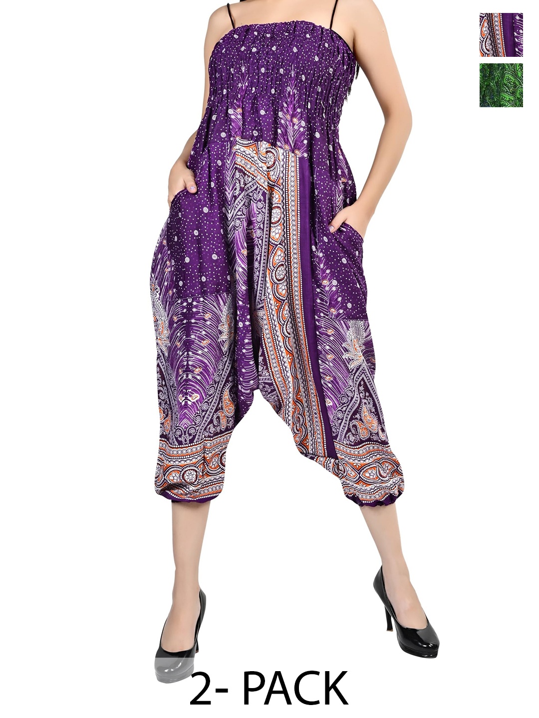 

NarNari Women Pack Of 2 Printed High-Rise Harem Pants, Purple