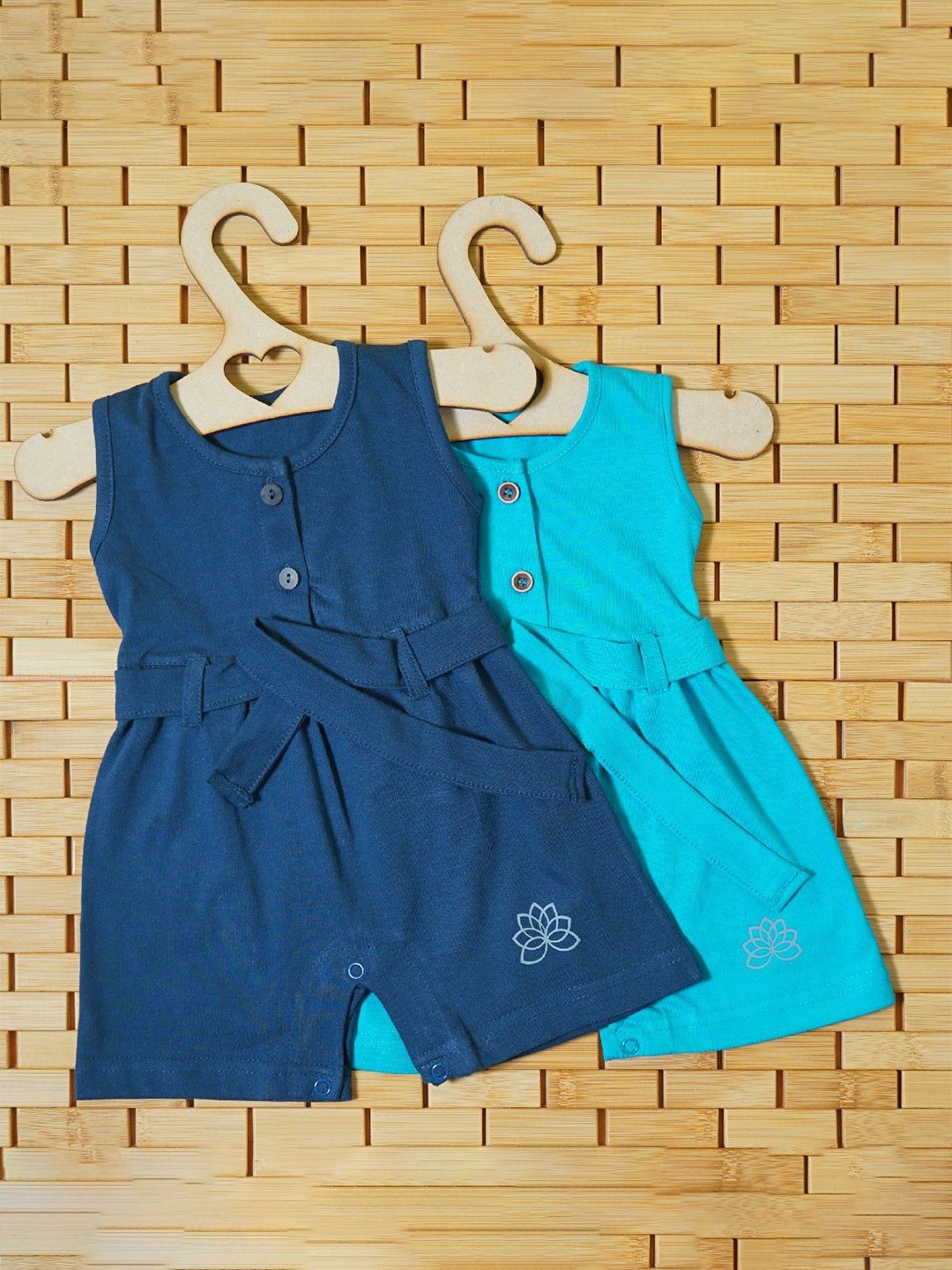 

THE MAPLES FASHION Infant Girls Pack of 2 Hosiery Cotton Rompers, Navy blue