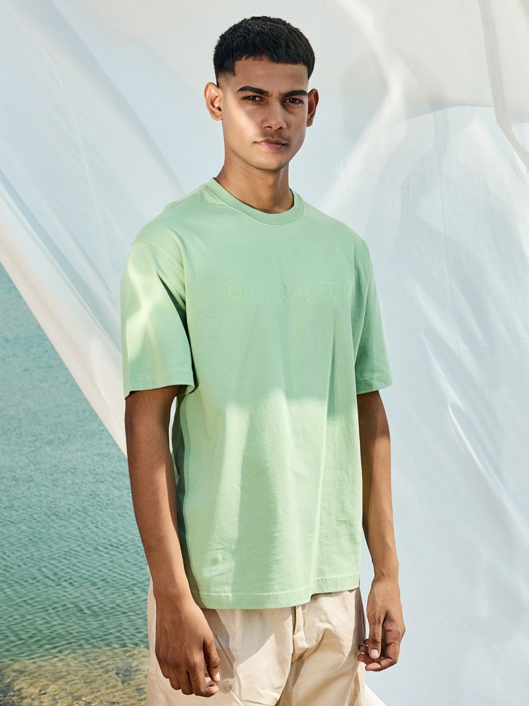 

AYCS Men Typography Printed Round Neck Cotton Oversized T-shirt, Green