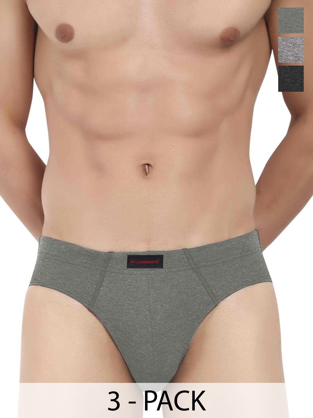 

LOGGERHEAD Pack Of 3 Cotton Hipster Briefs LHCB001-BLACK-GREY-DARK GREY
