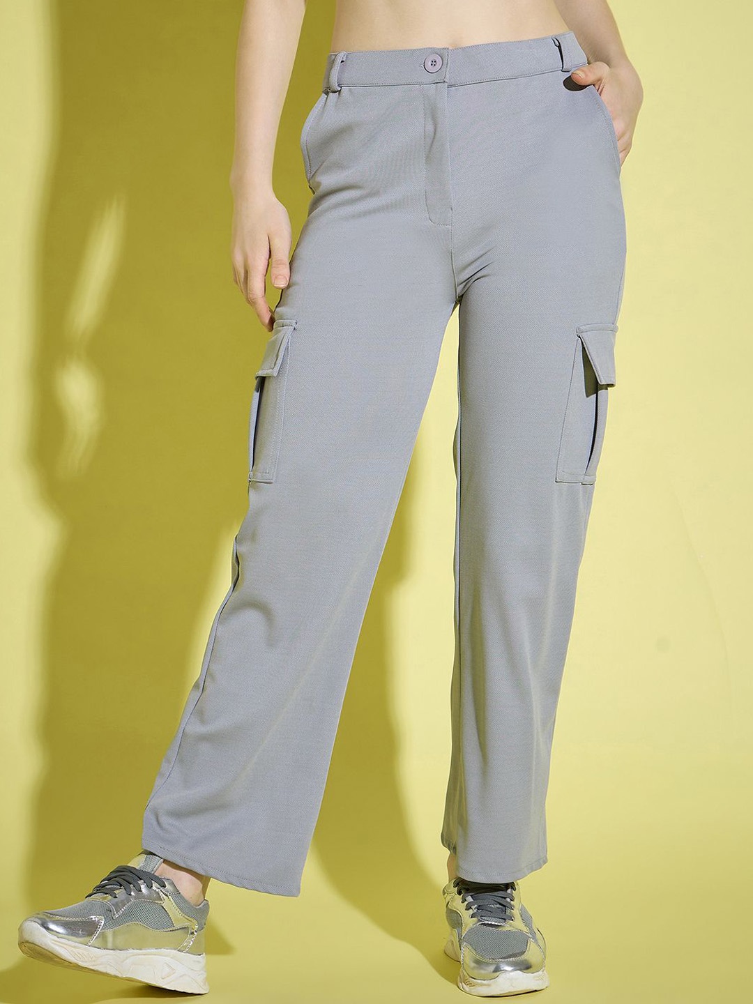 

DIMPY GARMENTS Women Relaxed High-Rise Cargos Trousers, Grey