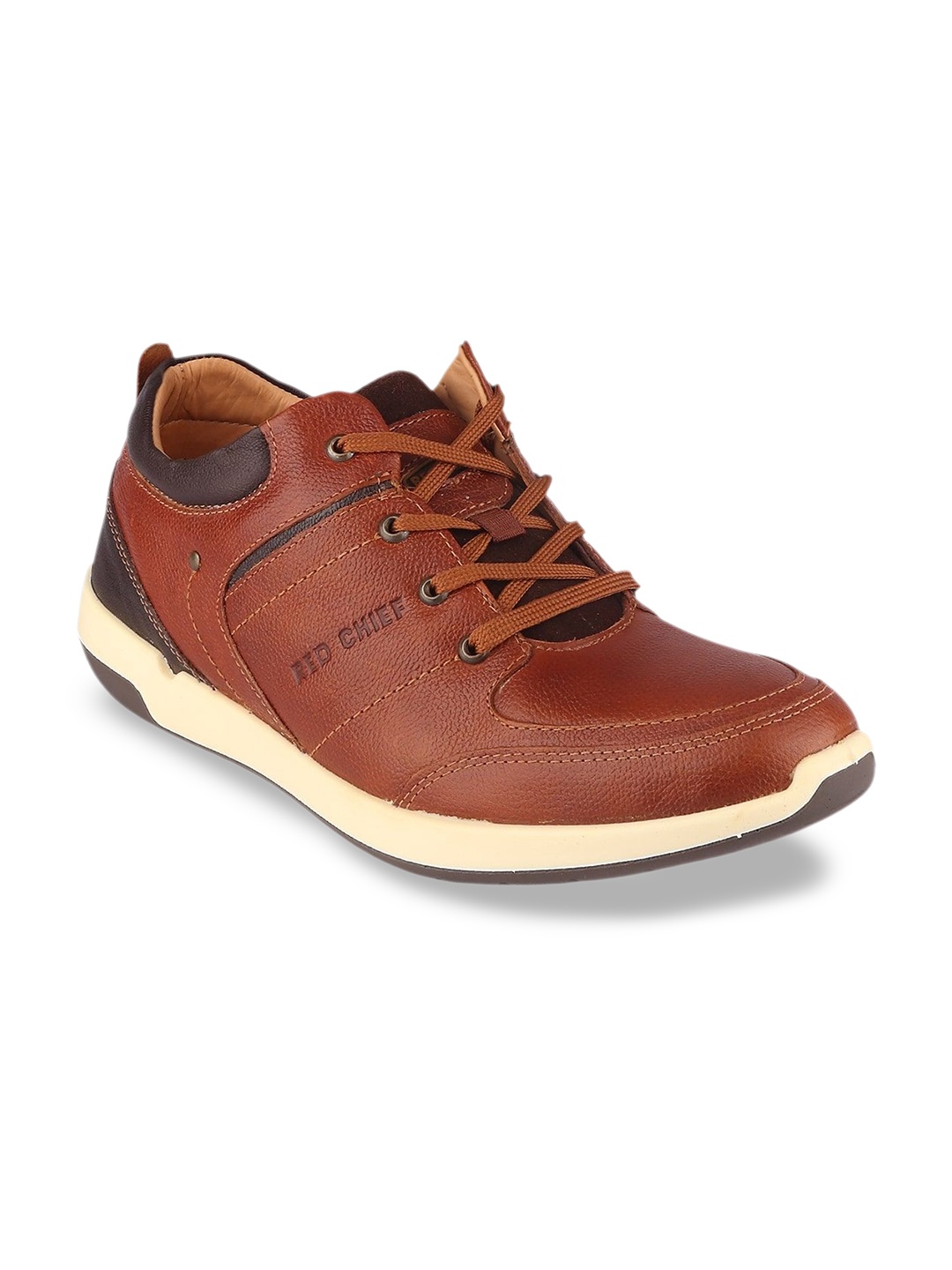 

Red Chief Men Round Toe Lace-Ups Leather Trekking Shoes, Tan