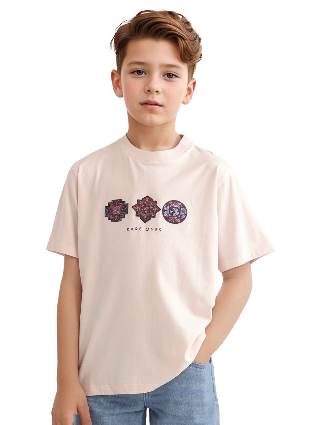 

RARE ONES Boys Graphic Printed Round Neck Cotton T-shirt, Pink