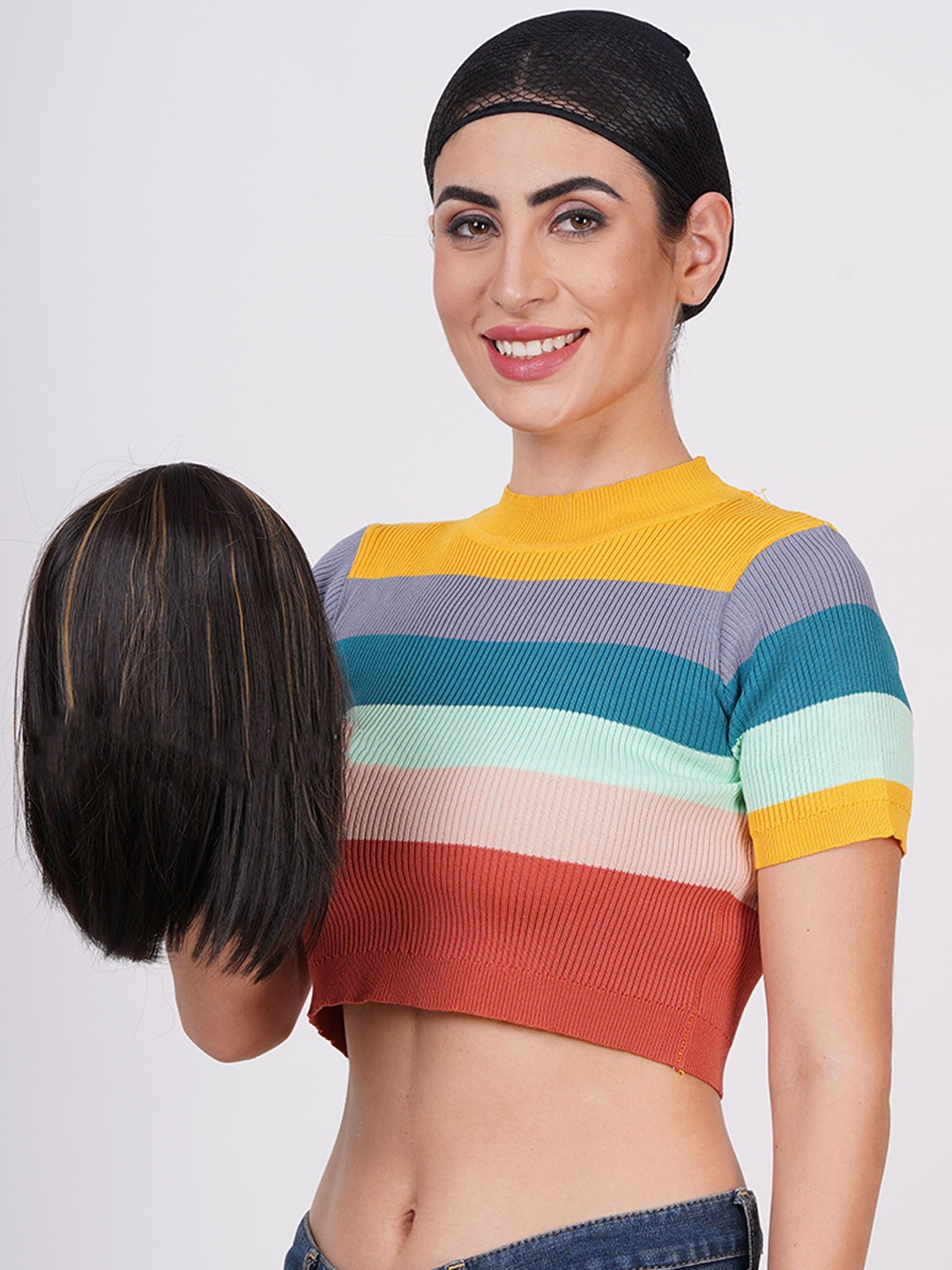 

camola deva Clip-In Highlight Bob-Cut Straight Hair Extension - Black - 28 Inch