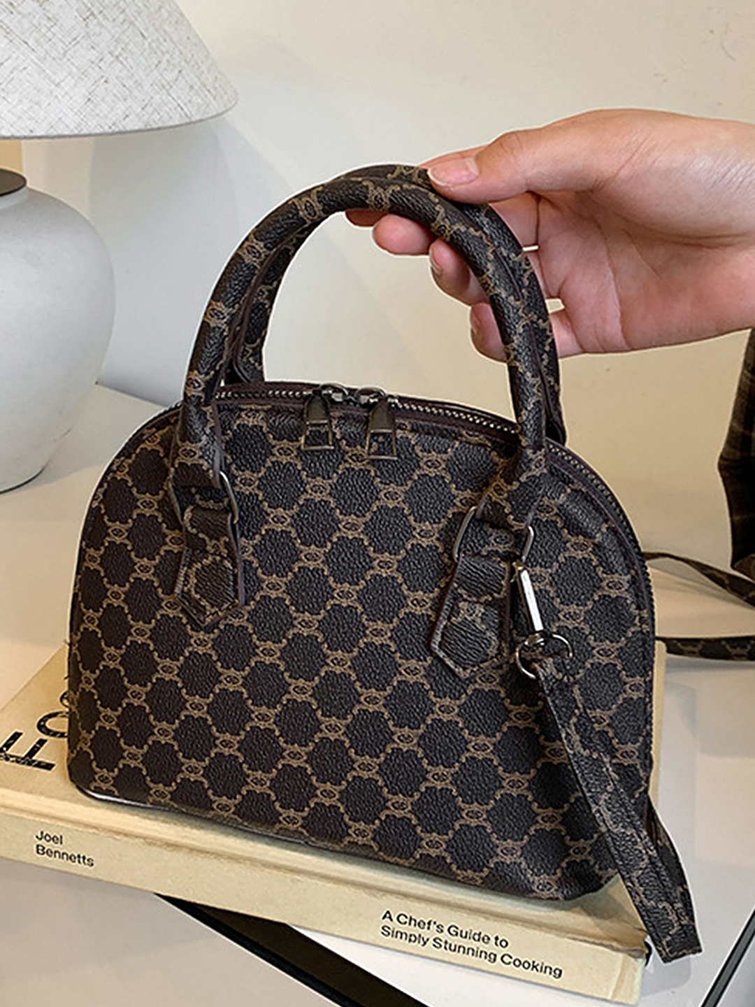 

LULU & SKY Textured PU Structured Handheld Bag with Quilted, Black