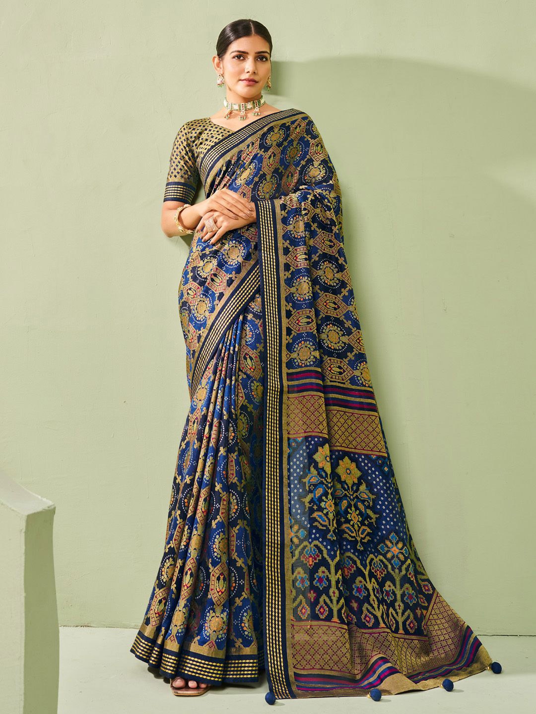 

Anouk Ethnic Motifs Poly Georgette Saree, Navy blue