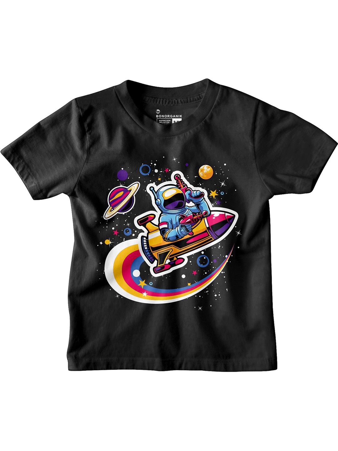 

BonOrganik Boys Graphic Printed Round Neck Cotton T-shirt, Black