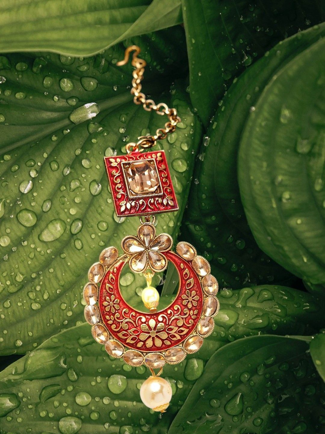 

Anouk Gold-Plated Artificial Stones and Beads Studded Maang Tikka
