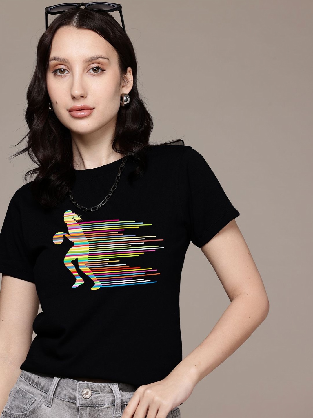 

Moda Rapido Women Graphic Printed Round Neck Regular Fit Cotton T-shirt, Black