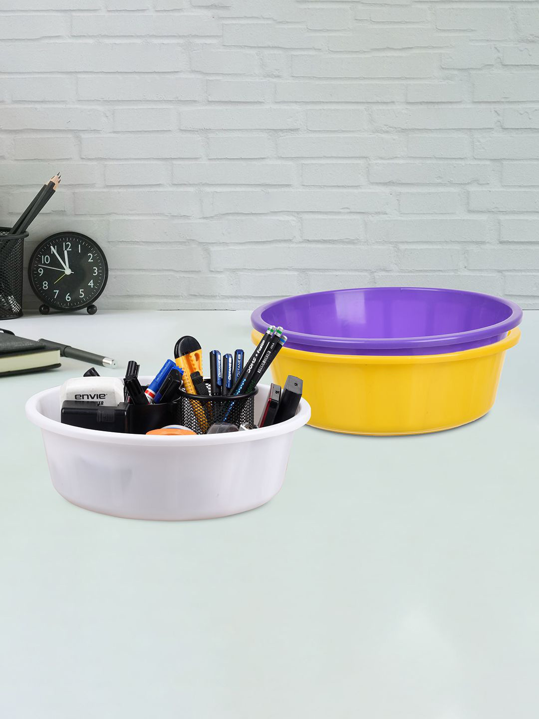 

Kuber Industries Yellow and Purple 3 Pieces Multipurpose Storage Desk Organisers