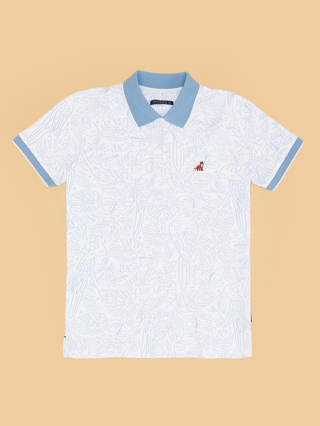 

Pantaloons Junior Boys Floral Printed Polo Collar Cotton T-shirt, White