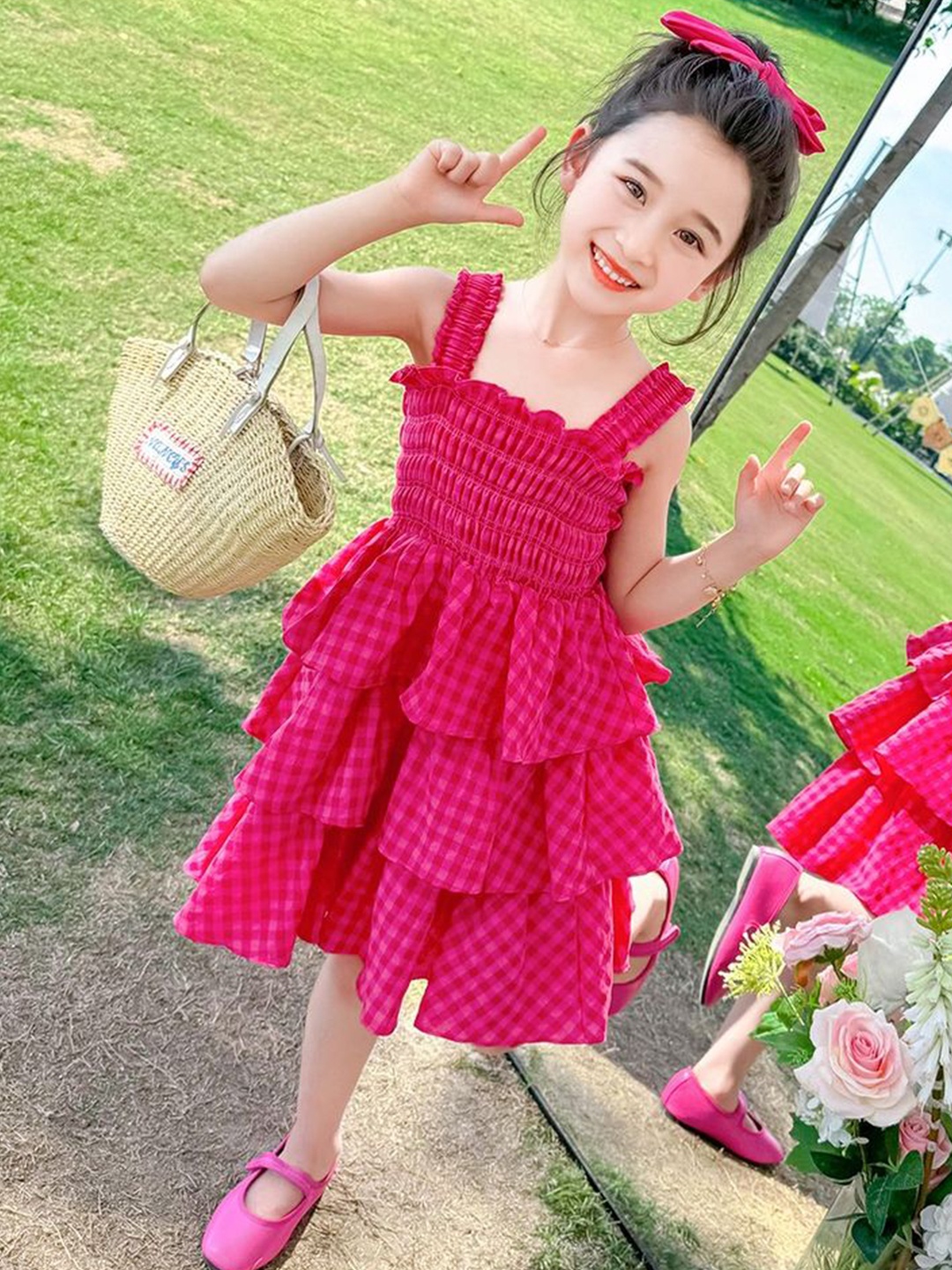 

LULU & SKY Girls Checked Fit & Flare Dress, Pink