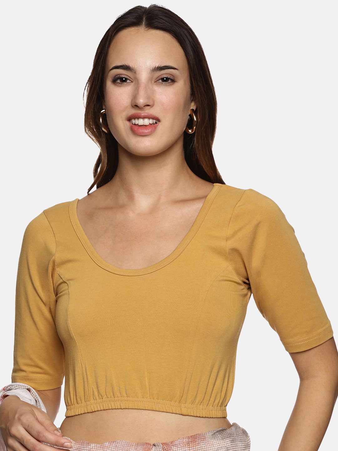 

NOTYET Women Round Neck Stretchable Saree Blouse, Beige