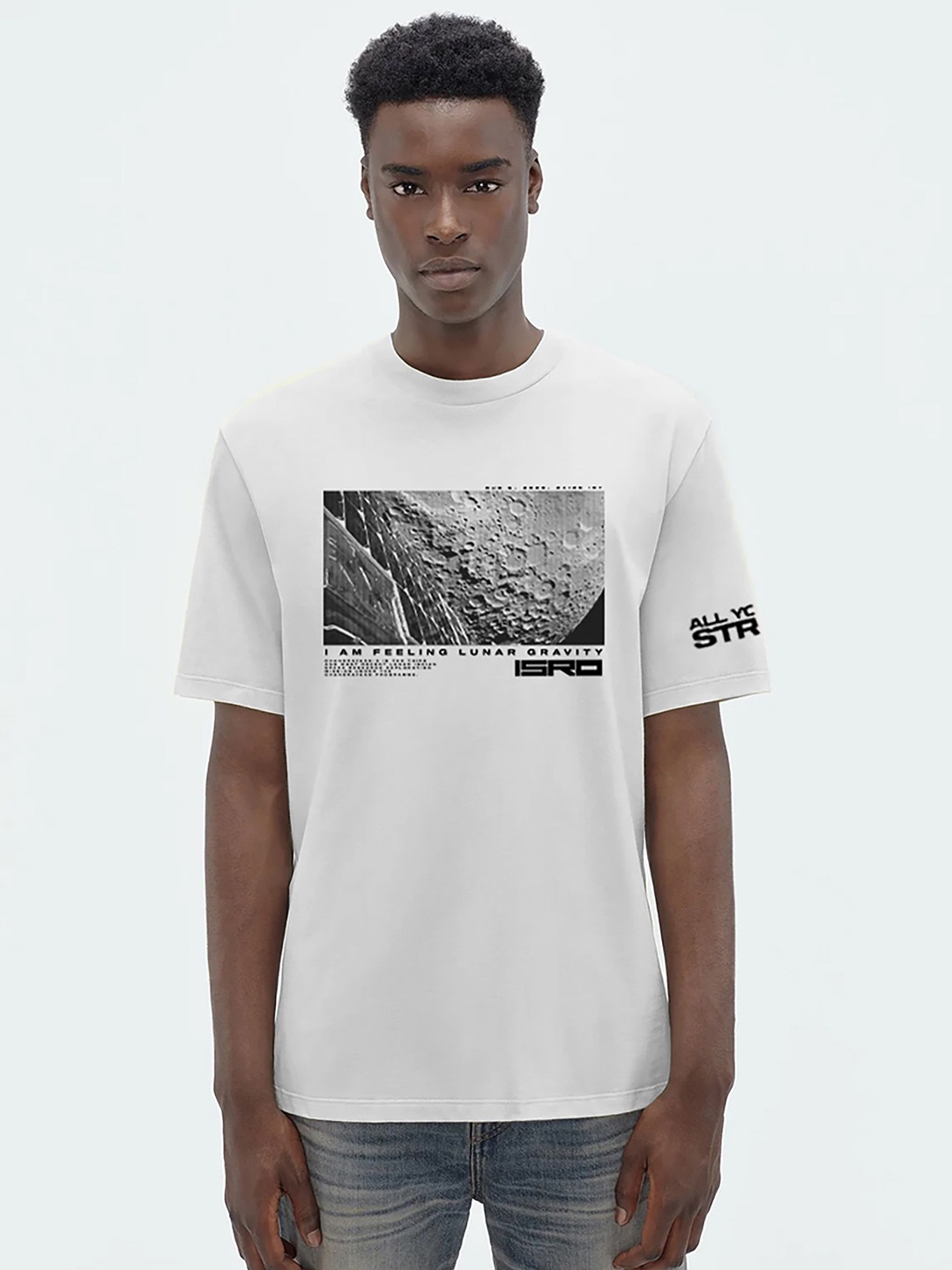 

AYCS Men Graphic Printed Round Neck Cotton Oversized T-shirt, White